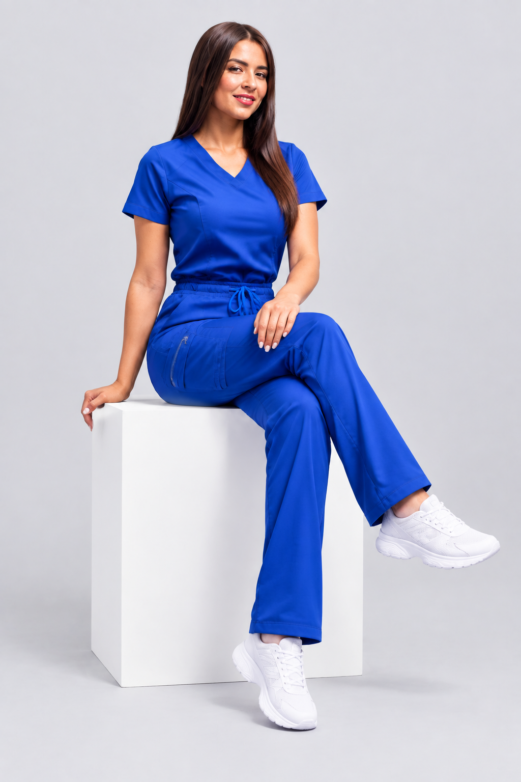 Uniforme azul rey - pose sentada
